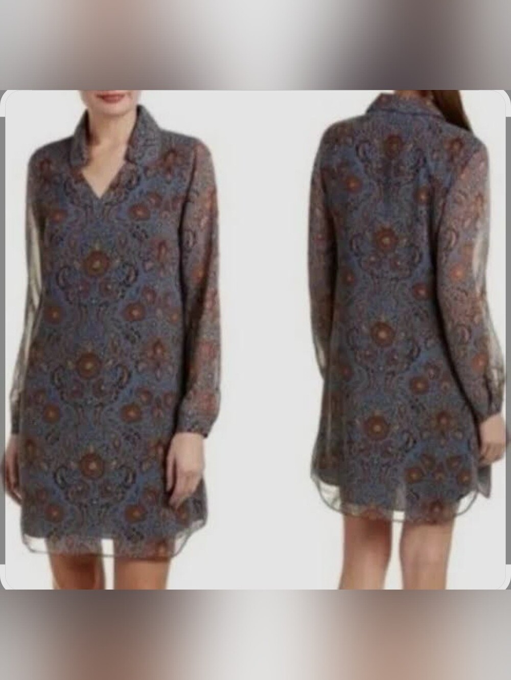 CAbi Blue and Brown Floral Tunic Top